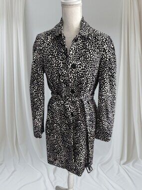 DIANE VON FURSTENBERG DVf Black White Spotted Belted Trench Jacket Coat Size 4
